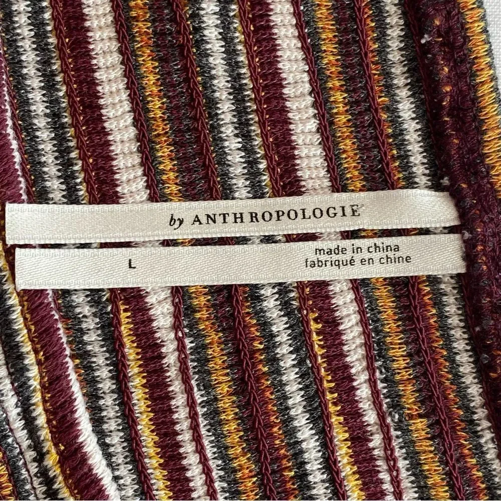 Anthropologie Multicolored Striped Smocked Puff-Sleeved Top Size Large
